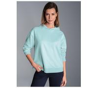 Langarmshirt TRIGEMA "TRIGEMA Dünner Oversize-Hoodie", Damen, Gr. XS, blau (gletscher), 50% Baumwolle, 50% Polyester, Basic, Shirts Langarmshirt (86545455-XS) gletscher