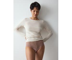 Langarmshirt TRIUMPH "Beauty Layers LSL Top 04", Damen, Gr. L, beige (skin, light combination), Single Jersey, Obermaterial: 48% Wolle, 48% Modal, 4% Elasthan, Basic hüftlang, Rundhals, Shirts Langarm