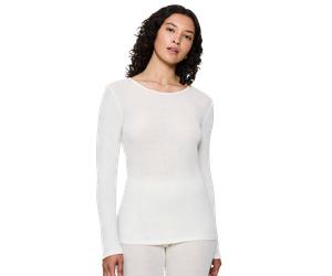 Langarmshirt TRIUMPH "Beauty Layers LSL Top Wool", Damen, Gr. M, weiß (ecru weiß), Single Jersey, Obermaterial: 100% Wolle, hüftbedeckend, Rundhals, Shirts Langarmshirt, weiche Wolle, langärmelig, in 
