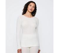 Langarmshirt TRIUMPH "Beauty Layers LSL Top Wool", Damen, Gr. XL, weiß (ecru weiß), Single Jersey, Obermaterial: 100% Wolle, hüftbedeckend, Rundhals, Shirts Langarmshirt, weiche Wolle, langärmelig, in