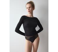 Langarmshirt TRIUMPH "Beauty Layers Top LSL Lurex", Damen, Gr. S, schwarz, Single Jersey, Obermaterial: 93% Modal, 5% Elasthan, 2% metallisierte Faser (LUREX), Shirts Langarmshirt, Lurex-Schimmer (685
