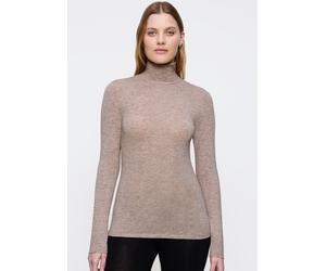 Langarmshirt TRIUMPH "Beauty Layers Top LSL Turtleneck 04", Damen, Gr. XL, braun (braun, light combination), Single Jersey, Obermaterial: 48% Wolle, 48% Modal, 4% Elasthan, figurbetont hüftbedeckend,