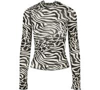 Langarmshirt URBAN CLASSICS "Urban Classics Damen Ladies AOP Mesh Turtleneck Longsleeve", Damen, Gr. S, schwarz-weiß (weiß, schwarz), 94% Polyamid, 6% Elasthan, bedruckt, slim fit, amerikanischer Auss
