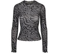 Langarmshirt URBAN CLASSICS "Urban Classics Damen Ladies AOP Mesh Turtleneck Longsleeve", Damen, Gr. XS, schwarz-weiß (asphalt, schwarz), 94% Polyamid, 6% Elasthan, bedruckt, slim fit, amerikanischer 