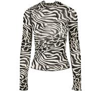 Langarmshirt URBAN CLASSICS "Urban Classics Damen Ladies AOP Mesh Turtleneck Longsleeve", Mädchen, Gr. M, weiß, schwarz, 94% Polyamid, 6% Elasthan, bedruckt, slim fit, amerikanischer Ausschnitt, Shirt