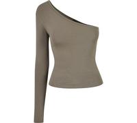 Langarmshirt URBAN CLASSICS "Urban Classics Damen Ladies Asymmetric Longsleeve", Mädchen, Gr. M, olive, 95% Baumwolle, 5% Elasthan, unifarben, slim fit, asymmetrischer Ausschnitt, Shirts Langarmshirt 