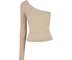 Langarmshirt URBAN CLASSICS "Urban Classics Damen Ladies Asymmetric Longsleeve", Mädchen, Gr. XS, unionbeige, 95% Baumwolle, 5% Elasthan, unifarben, slim fit, asymmetrischer Ausschnitt, Shirts Langarm