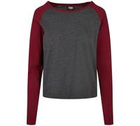 Langarmshirt URBAN CLASSICS "Urban Classics Damen Ladies Contrast Raglan Longsleeve", Damen, Gr. 5XL, charcoal, burgundy, 60% Baumwolle, 40% Polyester, unifarben, normal, Rundhals, Shirts Langarmshirt
