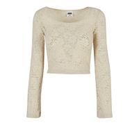 Langarmshirt URBAN CLASSICS "Urban Classics Damen Ladies Cropped Lace Longsleeve", Damen, Gr. L, beige (softseagrass), 94% Polyamid, 6% Elasthan, unifarben, regular fit, Rundhals, Shirts Langarmshirt