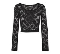 Langarmshirt URBAN CLASSICS "Urban Classics Damen Ladies Cropped Lace Longsleeve", Damen, Gr. XS, schwarz, 94% Polyamid, 6% Elasthan, unifarben, regular fit, Rundhals, Shirts Langarmshirt (98172942-XS