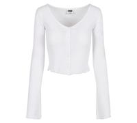 Langarmshirt URBAN CLASSICS "Urban Classics Damen Ladies Cropped Rib Cardigan", Damen, Gr. XL, weiß, 97% Baumwolle, 3% Elasthan, unifarben, slim fit, V-Ausschnitt, Shirts Langarmshirt (32150966-XL) we