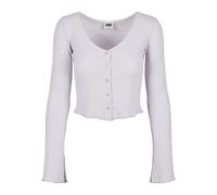 Langarmshirt URBAN CLASSICS "Urban Classics Damen Ladies Cropped Rib Cardigan", Mädchen, Gr. 4XL, softlila, 97% Baumwolle, 3% Elasthan, unifarben, slim fit, V-Ausschnitt, Shirts Langarmshirt (48291856
