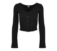 Langarmshirt URBAN CLASSICS "Urban Classics Damen Ladies Cropped Rib Cardigan", Mädchen, Gr. 5XL, schwarz, 97% Baumwolle, 3% Elasthan, unifarben, slim fit, V-Ausschnitt, Shirts Langarmshirt (41021948-