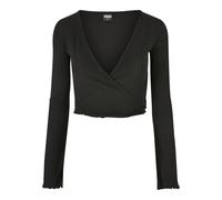 Longsleeve URBAN CLASSICS "Urban Classics Damen Ladies Cropped Rib Wrapped Longsleeve", Mädchen, Gr. XL, schwarz, 95% Polyester, 5% Elasthan, unifarben, slim fit, V-Ausschnitt, Shirts (88492763-XL) sc
