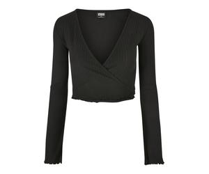 Langarmshirt URBAN CLASSICS "Urban Classics Damen Ladies Cropped Rib Wrapped Longsleeve", Damen, Gr. XXL, schwarz, 95% Polyester, 5% Elasthan, unifarben, slim fit, V-Ausschnitt, Shirts Langarmshirt (8