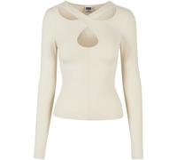 Langarmshirt URBAN CLASSICS "Urban Classics Damen Ladies Crossed Cut Out Longsleeve", Damen, Gr. XL, sandweiß, 95% Baumwolle, 5% Elasthan, unifarben, normal, V-Ausschnitt, Shirts Langarmshirt (7490893