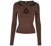 Langarmshirt URBAN CLASSICS "Urban Classics Damen Ladies Crossed Cut Out Longsleeve", Damen, Gr. XXL, braun, 95% Baumwolle, 5% Elasthan, unifarben, normal, V-Ausschnitt, Shirts Langarmshirt (98574408-