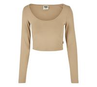 Langarmshirt URBAN CLASSICS "Urban Classics Damen Ladies Organic Wide Neck Cropped Longsleeve", Damen, Gr. S, beige (unionbeige), 95% Baumwolle, 5% Elasthan, unifarben, normal, Rundhals, Shirts Langar