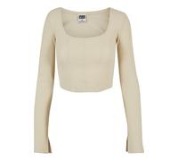 Langarmshirt URBAN CLASSICS "Urban Classics Damen Ladies Short Rib Corsage Longsleeve", Damen, Gr. S, beige (softseagrass), 97% Baumwolle, 3% Elasthan, unifarben, normal, eckiger Ausschnitt, Shirts La