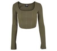 Langarmshirt URBAN CLASSICS "Urban Classics Damen Ladies Short Rib Corsage Longsleeve", Damen, Gr. S, grün (olive), 97% Baumwolle, 3% Elasthan, unifarben, normal, eckiger Ausschnitt, Shirts Langarmshi