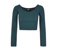 Langarmshirt URBAN CLASSICS "Urban Classics Damen Ladies Short Rib Wide V-Neck Longsleeve", Damen, Gr. L, jasper, 97% Baumwolle, 3% Elasthan, unifarben, slim fit, V-Ausschnitt, Shirts Langarmshirt (83