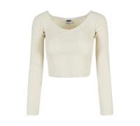 Langarmshirt URBAN CLASSICS "Urban Classics Damen Ladies Short Rib Wide V-Neck Longsleeve", Damen, Gr. L, sandweiß, 97% Baumwolle, 3% Elasthan, unifarben, slim fit, V-Ausschnitt, Shirts Langarmshirt (