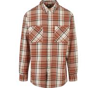 Langarmhemd URBAN CLASSICS "Urban Classics Herren Long Oversized Checked Leaves Shirt", Herren, Gr. M, US-Größen, braun (softseagrass, rot), 65% Polyester, 35% Baumwolle, Hemden (59753144-M) softseagr
