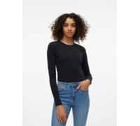 Langarmshirt VERO MODA "VMCHLOE LS SHORT TOP JRS NOOS", Damen, Gr. L, schwarz, Feinripp, Obermaterial: 95% Baumwolle, 5% Elasthan, unifarben, slim fit normal, Rundhals, Shirts Langarmshirt, Baumwollmi