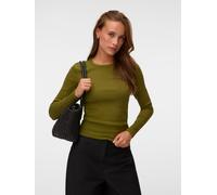 Langarmshirt VERO MODA "VMCHLOE LS SHORT TOP JRS NOOS", Damen, Gr. S, sphagnum, Feinripp, Obermaterial: 95% Baumwolle, 5% Elasthan, unifarben, slim fit normal, Rundhals, Shirts Langarmshirt, Baumwollm
