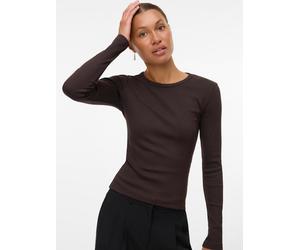 Langarmshirt VERO MODA "VMCHLOE LS SHORT TOP JRS NOOS", Damen, Gr. XS, braun (chocolate torte), Feinripp, Obermaterial: 95% Baumwolle, 5% Elasthan, unifarben, slim fit normal, Rundhals, Shirts Langarm