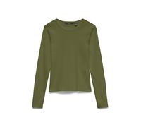 Langarmshirt VERO MODA "VMCHLOE LS SHORT TOP JRS NOOS", Damen, Gr. XS, sphagnum, Feinripp, Obermaterial: 95% Baumwolle, 5% Elasthan, unifarben, slim fit normal, Rundhals, Shirts Langarmshirt, Baumwoll