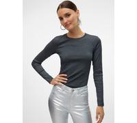 Langarmshirt VERO MODA "VMCHLOE LUREX LS SHORT TOP JRS NOOS", Damen, Gr. XS, grau (schwarz detail:silber lurex), Jersey, Obermaterial: 74% Baumwolle, 22% metallisierte Fasern, 4% Elasthan, Glitzermust
