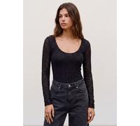 Langarmshirt VERO MODA "VMFLORA LS 2-WAY LACE TOP JRS NOOS", Damen, Gr. M, schwarz, Jersey, Obermaterial: 99% Polyester, 1% Elasthan, unifarben, slim fit normal, Rundhals, Shirts Langarmshirt, Materia