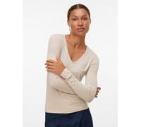 Langarmshirt VERO MODA "VMLAVA GLITTER LS V-NECK TOP STRIPE NOOS", Damen, Gr. S, beige (oatmeal stripes:gold lurex), Jersey, Obermaterial: 82% Viskose, 8% Polyester, 5% Elasthan, 5% metallisierte Fase