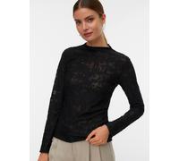 Langarmshirt VERO MODA "VMLAYLA LS TOP JRS NOOS", Damen, Gr. M, schwarz, Jersey, Obermaterial: 90% Polyester, 10% Elasthan, unifarben, slim fit normal, hoch geschlossener Ausschnitt, Shirts (29613915-