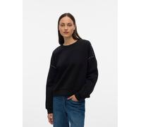 Langarmshirt VERO MODA "VMLOTTE TRINA LS SWEAT BOX GA BF", Damen, Gr. L, schwarz detail:shoulder studs, Jersey, Obermaterial: 52% Baumwolle, 48% Polyester, unifarben, regular fit, Rundhals, Bündchen,