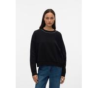 Langarmshirt VERO MODA "VMLOTTE TRINA LS SWEAT BOX GA BF", Damen, Gr. L, schwarz (schwarz detail:neck studs), Jersey, Obermaterial: 52% Baumwolle, 48% Polyester, unifarben, regular fit, Rundhals, Bünd
