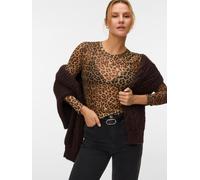 Langarmshirt VERO MODA "VMLOVA LS MESH TOP JRS NOOS", Damen, Gr. L, braun (silber mink aop:leo), Jersey, Obermaterial: 90% Polyester, 10% Elasthan, animal-print, bedruckt, slim fit normal, Rundhals, S