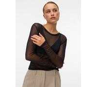 Langarmshirt VERO MODA "VMLOVA LS MESH TOP JRS NOOS", Damen, Gr. M, schwarz, Jersey, Obermaterial: 90% Polyester, 10% Elasthan, leicht transparent, unifarben, slim fit normal, Rundhals, Shirts Langarm