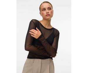 Langarmshirt VERO MODA "VMLOVA LS MESH TOP JRS NOOS", Damen, Gr. S, schwarz, Jersey, Obermaterial: 90% Polyester, 10% Elasthan, leicht transparent, unifarben, slim fit normal, Rundhals, Shirts Langarm