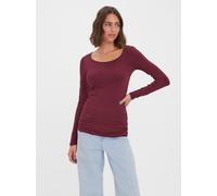 Langarmshirt VERO MODA "VMMAXI MY LS SOFT LONG U-NECK NOOS", Damen, Gr. L, rot (winetasting), Jersey, Obermaterial: 95% Baumwolle, 5% Elasthan, unifarben, regular fit hüftbedeckend, tiefer Rundhals, S