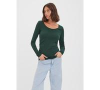 Langarmshirt VERO MODA "VMMAXI MY LS SOFT LONG U-NECK NOOS", Damen, Gr. M, grün (pine grove), Jersey, Obermaterial: 95% Baumwolle, 5% Elasthan, unifarben, regular fit hüftbedeckend, tiefer Rundhals, S