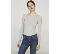 Langarmshirt VERO MODA "VMMAXI MY LS SOFT LONG U-NECK NOOS", Damen, Gr. S, grau (light grau melange), Jersey, Obermaterial: 93% Baumwolle, 7% Elasthan, meliert, regular fit hüftbedeckend, tiefer Rundh