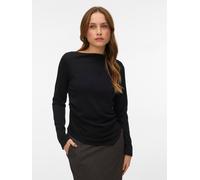 Langarmshirt VERO MODA "VMMILLE LS BOATNECK SHORT TOP JRS NOOS", Damen, Gr. XL, schwarz, Jersey, Obermaterial: 53% Polyester, 42% Viskose, 5% Elasthan, unifarben, regular fit hüftlang, U-Boot-Ausschni