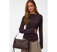 Langarmshirt VERO MODA "VMMILLE LS BOATNECK SHORT TOP JRS NOOS", Damen, Gr. XS, braun (chocolate torte), Jersey, Obermaterial: 53% Polyester, 42% Viskose, 5% Elasthan, unifarben, regular fit normal, U