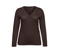Langarmshirt VERO MODA "VMROSA LS V-NECK LACE TOP JRS NOOS CUR", Damen, Gr. M, chocolate torte, Jersey, Obermaterial: 95% Viskose, 5% Elasthan, unifarben, normal, V-Ausschnitt, Shirts Langarmshirt, Vi