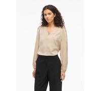 Langarmshirt VILA "VIELLETTE L/S SMOCK SATIN TOP - NOOS", Damen, Gr. 36, cement, Jersey, Obermaterial: 100% Polyester, unifarben, regular fit normal, V-Ausschnitt, Shirts Langarmshirt, Kunstfaser, reg