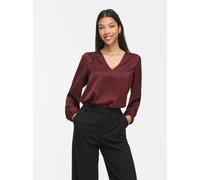 Langarmshirt VILA "VIELLETTE L/S SMOCK SATIN TOP - NOOS", Damen, Gr. 38, port royale, Jersey, Obermaterial: 100% Polyester, unifarben, regular fit normal, V-Ausschnitt, Shirts Langarmshirt, Kunstfaser