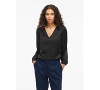 Langarmshirt VILA "VIELLETTE L/S SMOCK SATIN TOP - NOOS", Damen, Gr. 38, schwarz, Jersey, Obermaterial: 100% Polyester, unifarben, regular fit normal, V-Ausschnitt, Shirts Langarmshirt (72233126-38) s