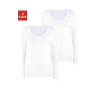 Langarmshirt VIVANCE "aus elastischer Baumwoll-Qualität", Damen, Gr. 36/38, weiß, Single Jersey, Obermaterial: 95% Baumwolle, 5% Elasthan, unifarben, Basic, bequem normal, tiefer Rundhals, Shirts Lang